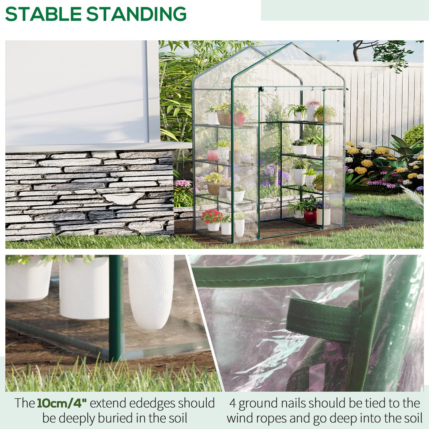 Walk In Greenhouse Garden Clear PVC Frame Shelves Reinforced Plant Grow