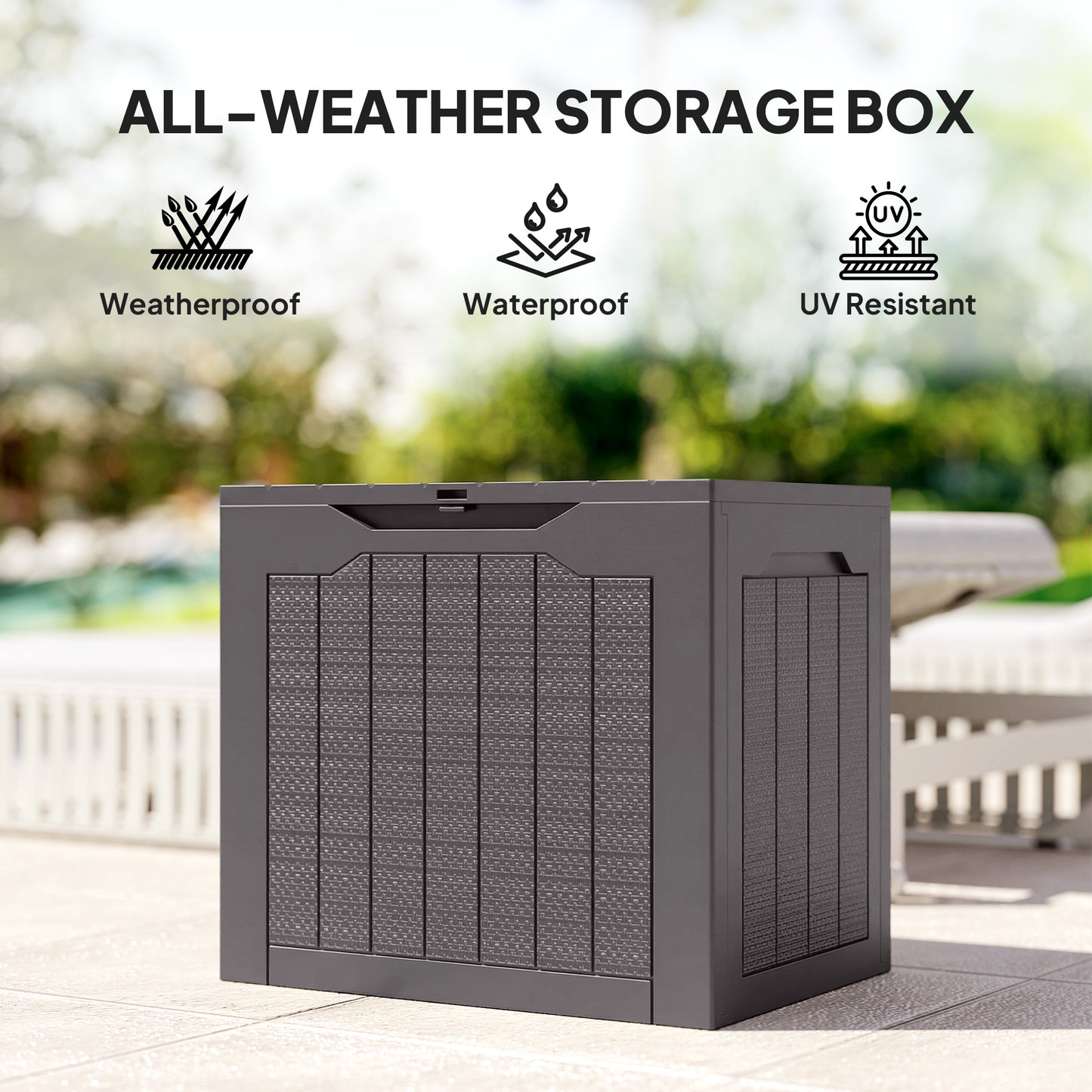 93L Plastic Garden Storage Box, Storage Container w/ Handles, Brown