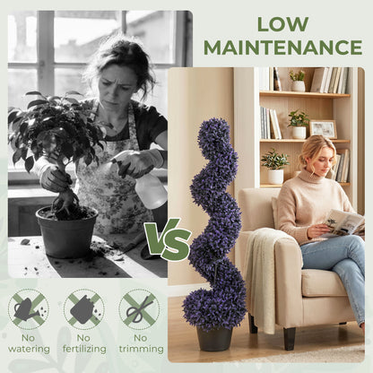 Set of 2 Artificial Boxwood Topiary Tree, Spiral Topiary Tree with 840 Leaves, Fake Plants in Pot for Indoor Outdoor Decor, 120cm, Purple