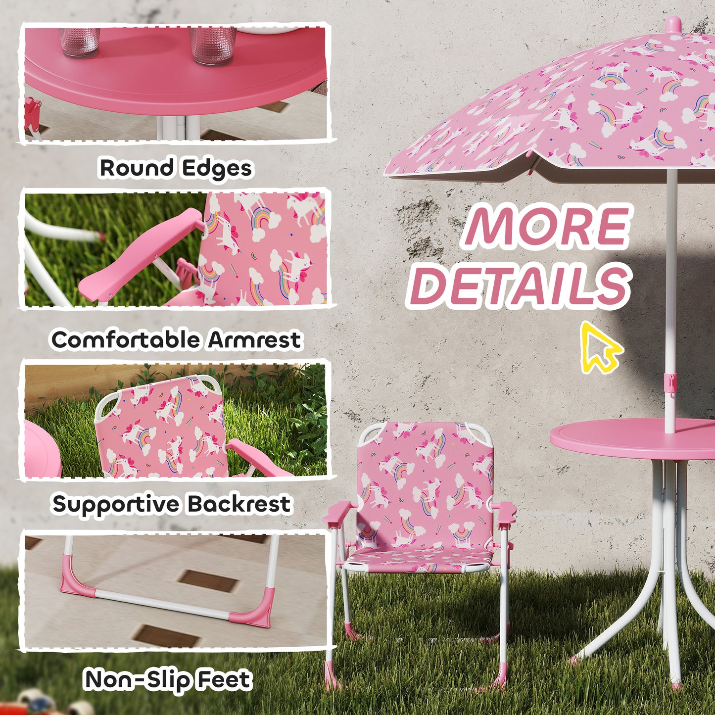 Kids Garden Furniture with 2 Folding Chairs and Umbrella, Pink