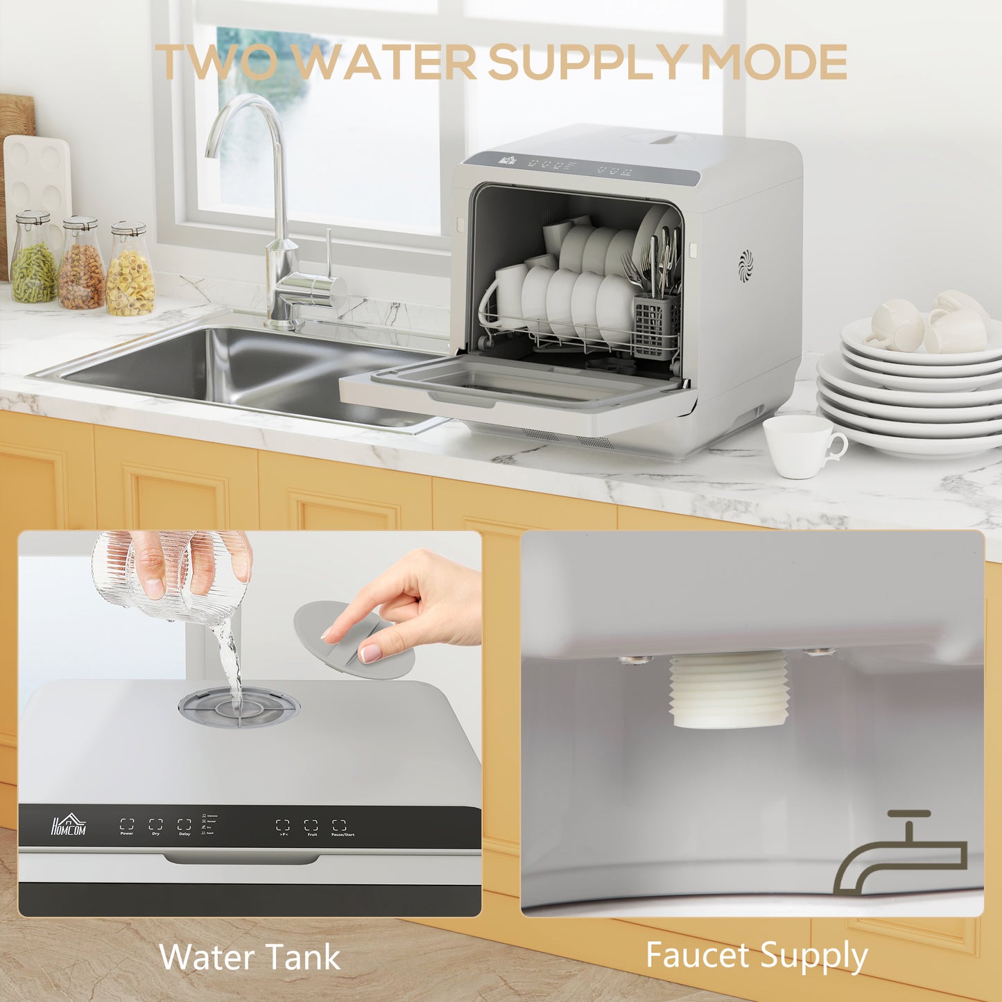 Worktop Dishwasher w/ 4 Place Settings 6 Programs, Silver Tone