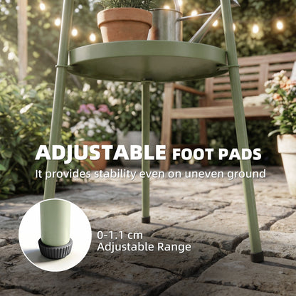 Patio Side Table, 2-Tier Round Coffee End Table, Light Green