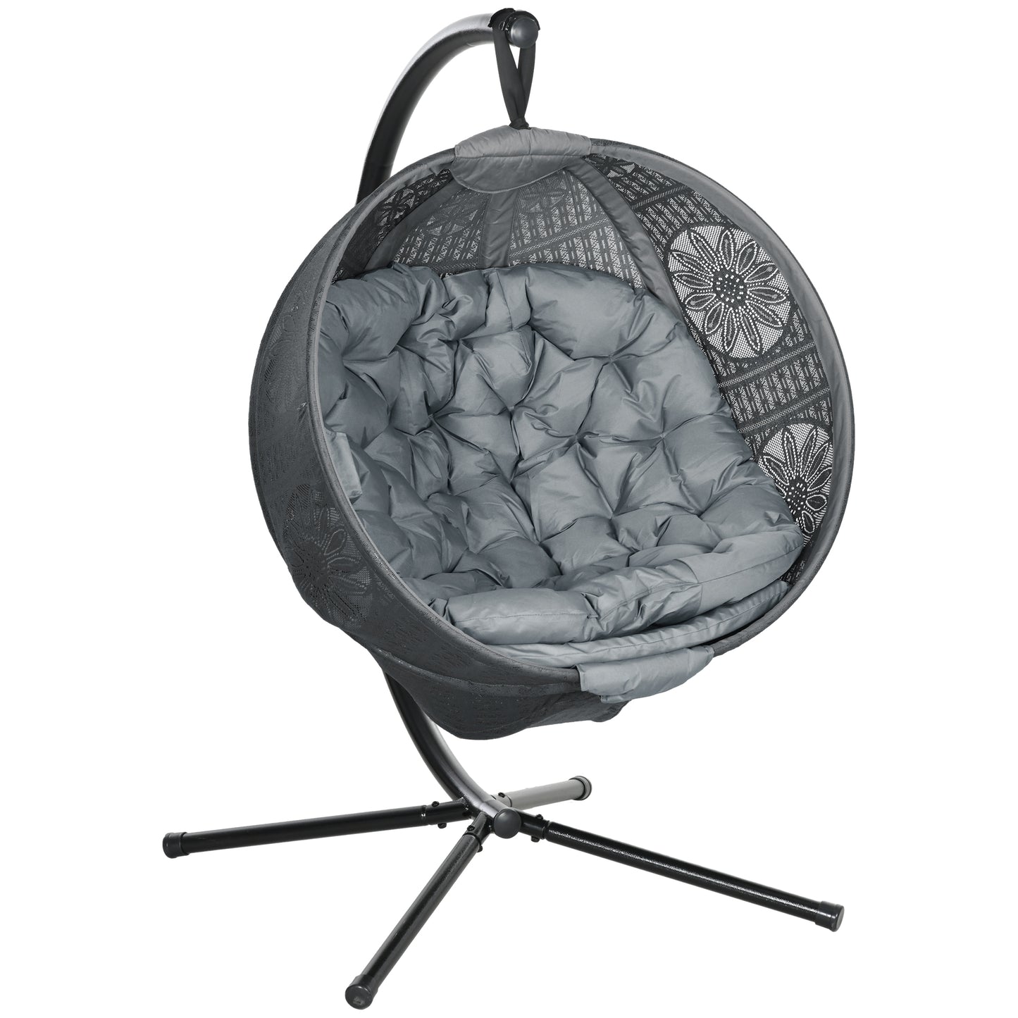 Hanging Swing Chair w/ Metal Stand & Side Pocket, Charcoal Grey