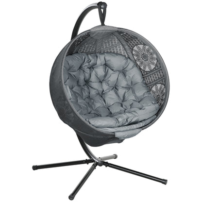 Hanging Swing Chair w/ Metal Stand & Side Pocket, Charcoal Grey