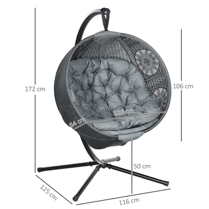 Hanging Swing Chair w/ Metal Stand & Side Pocket, Charcoal Grey