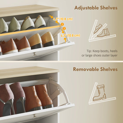 Narrow Shoe Cabinet with 4 Flip Drawers for 24 Pairs of Shoes White