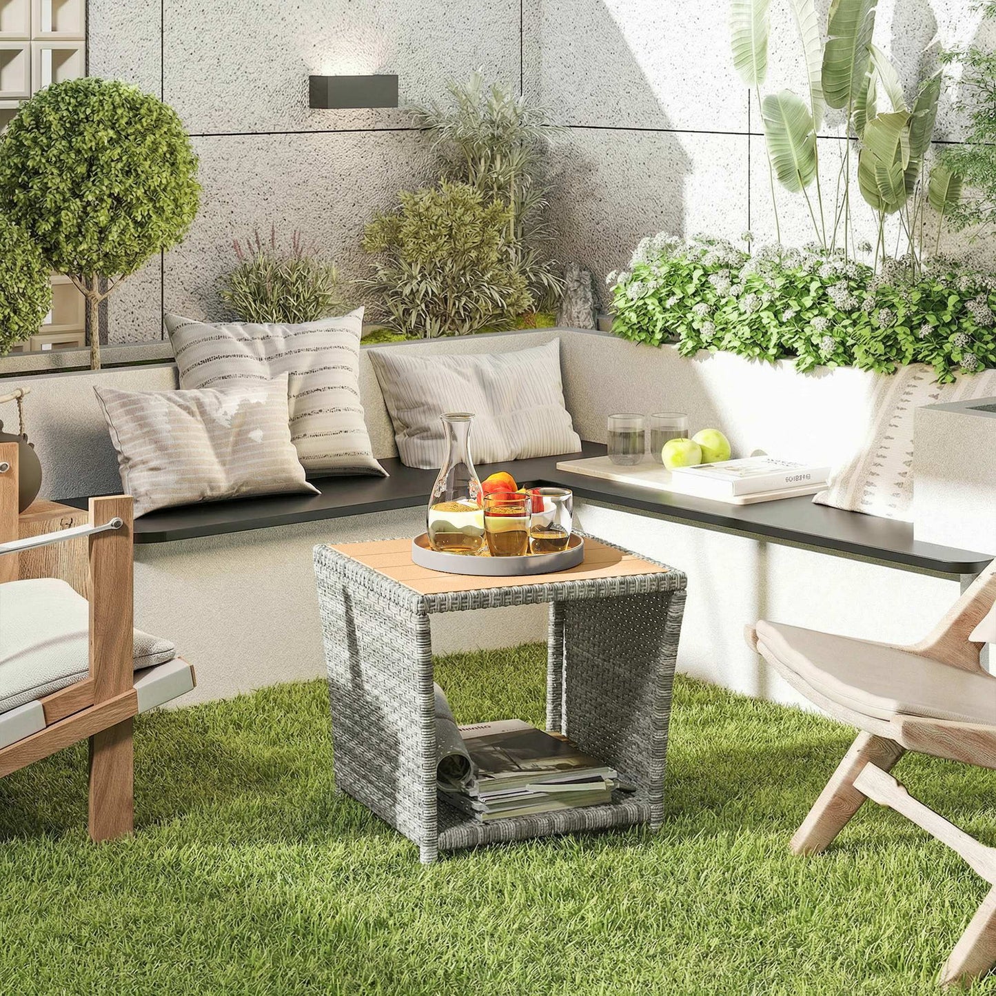 Side Table 2-Tier with Storage Shelf/Light Grey