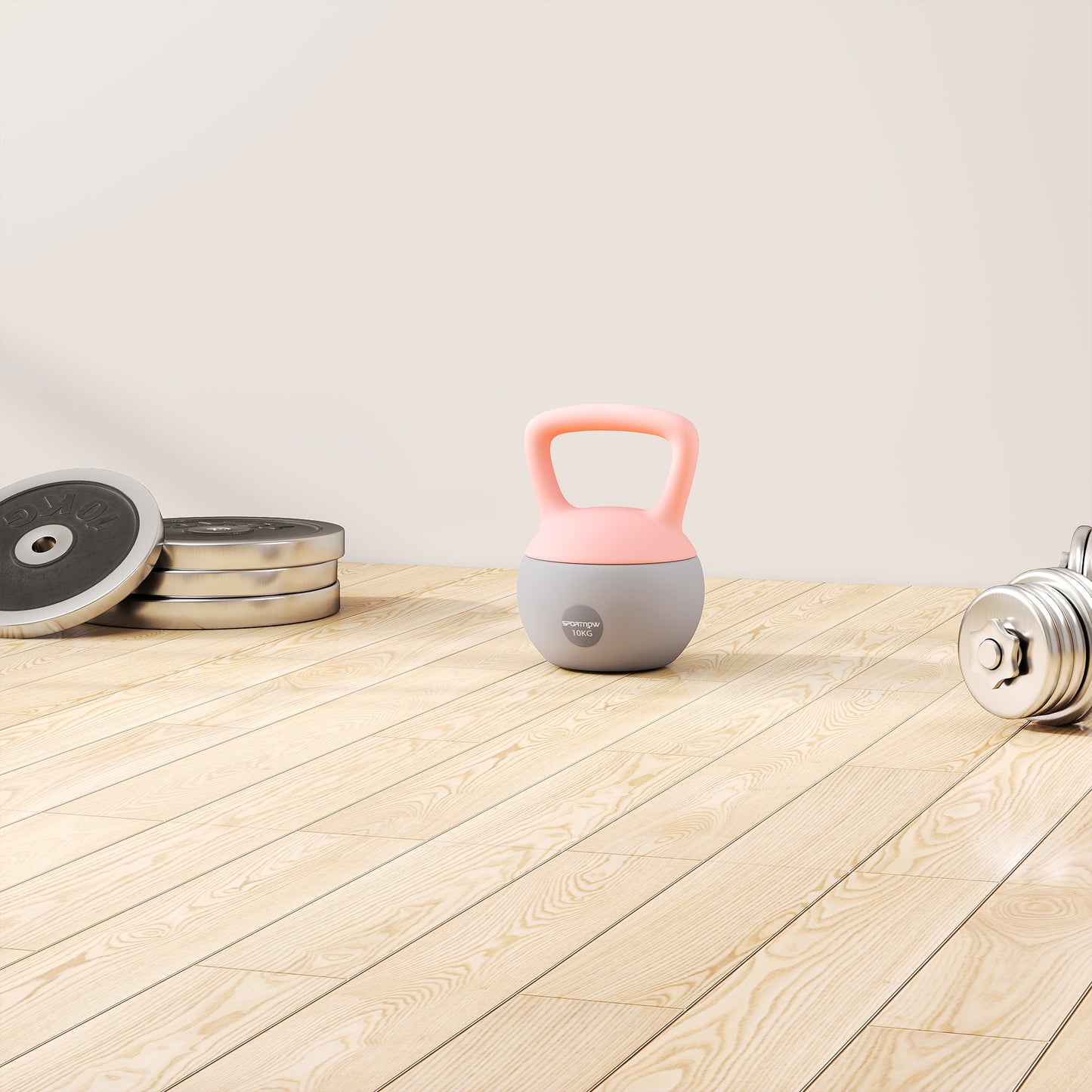 10KG Kettlebell with Soft Body and Non-Slip Handle, Pink and Grey