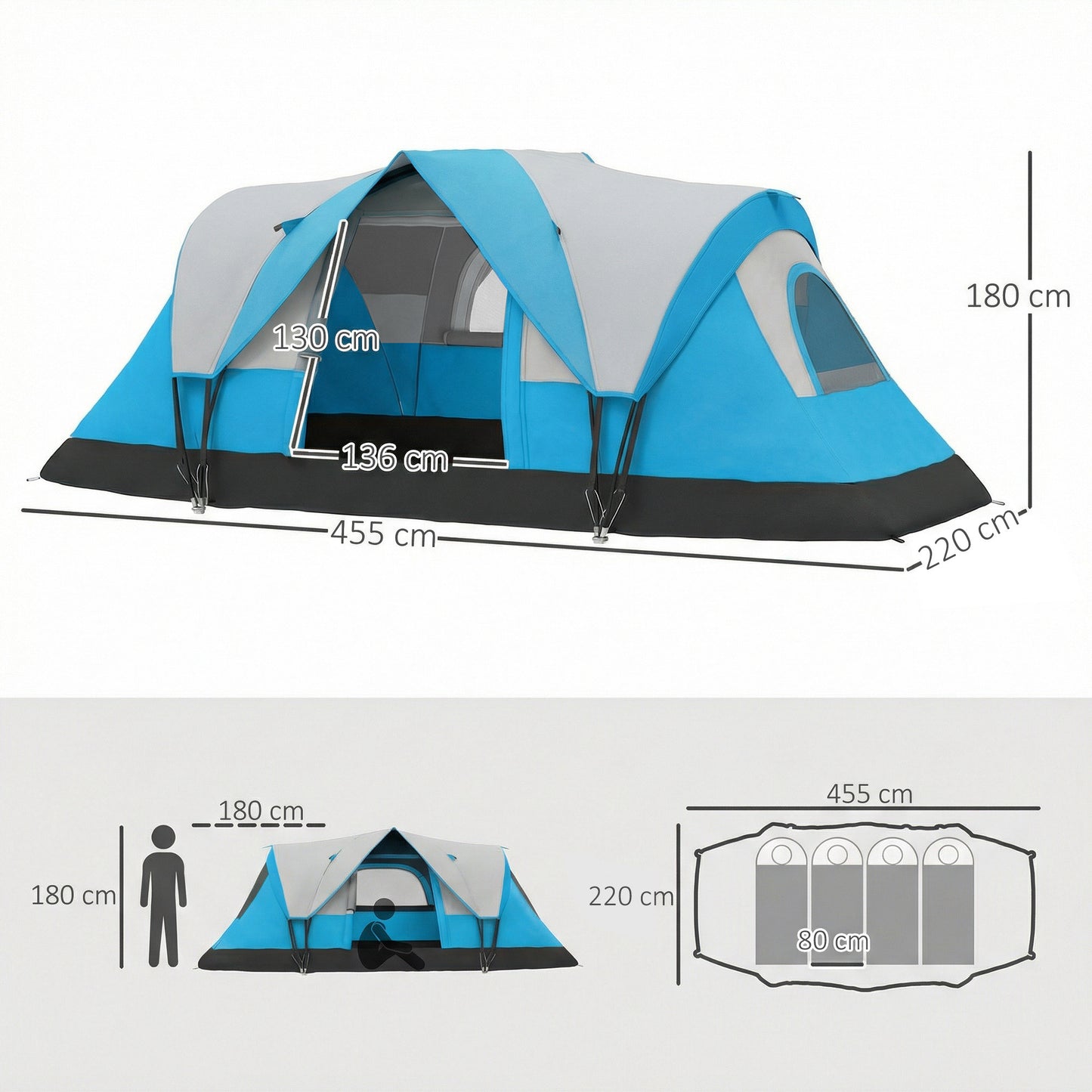 5-6 Man Camping Tent, Water Resistant Hiking Shelter