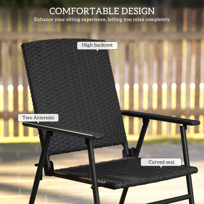 2pcs Rattan Chair Foldable Garden Furniture w/ Armrest Black