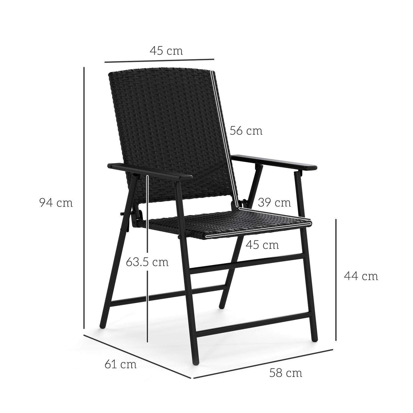 2pcs Rattan Chair Foldable Garden Furniture w/ Armrest Black