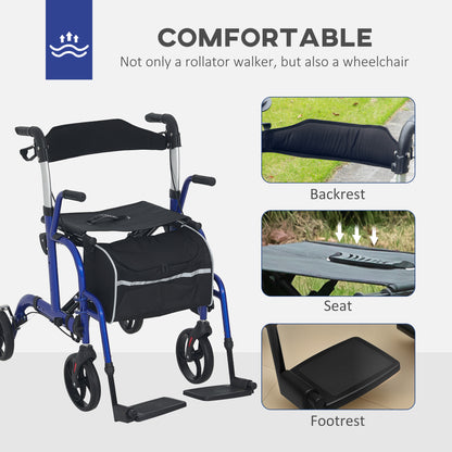 2 in 1 Wheelchair & Folding Rollator Walker Combo, Pearl Blue