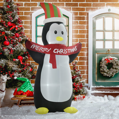 8ft Inflatable Penguin & Christmas Banner Decoration Inner LED Lights