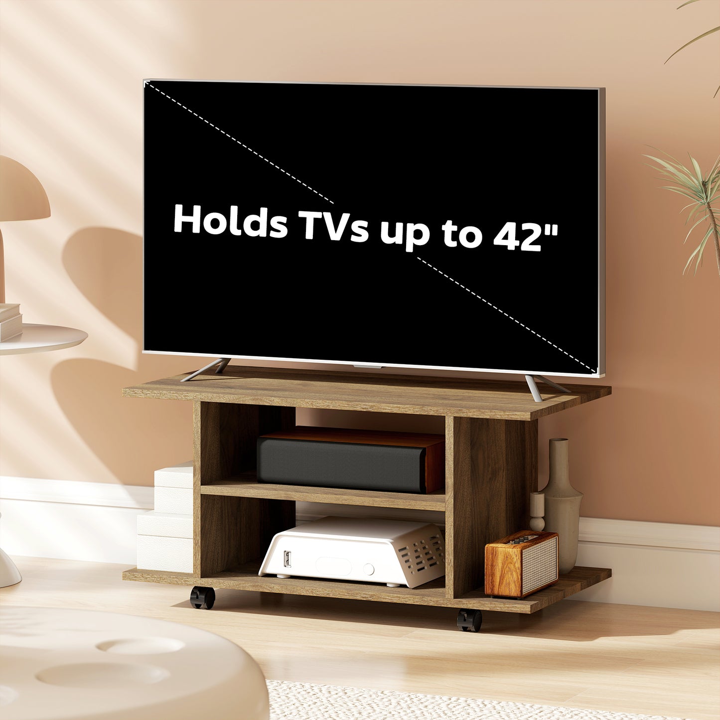 Modern TV Cabinet Stand Storage Shelves Table Mobile Walnut