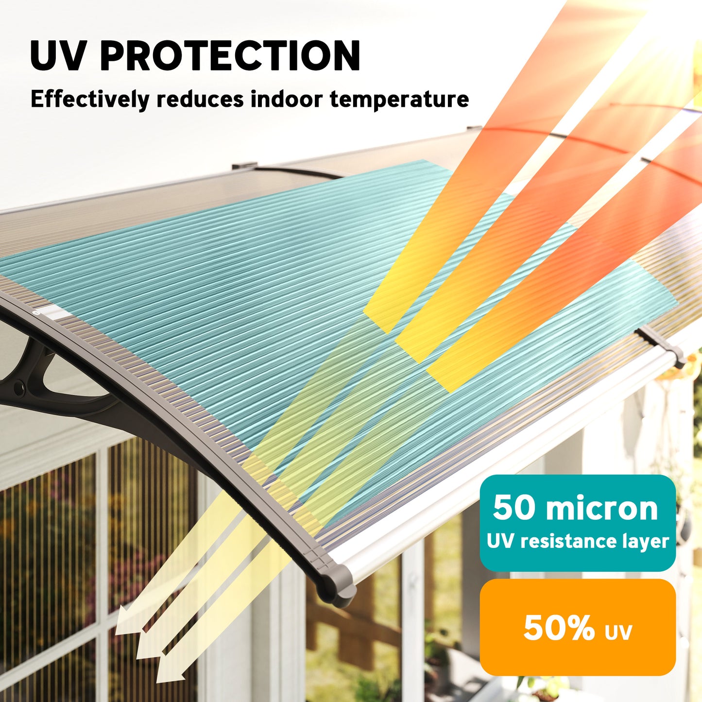 Door Canopy Outdoor Awning Rain Shelter for Window Porch, Brown