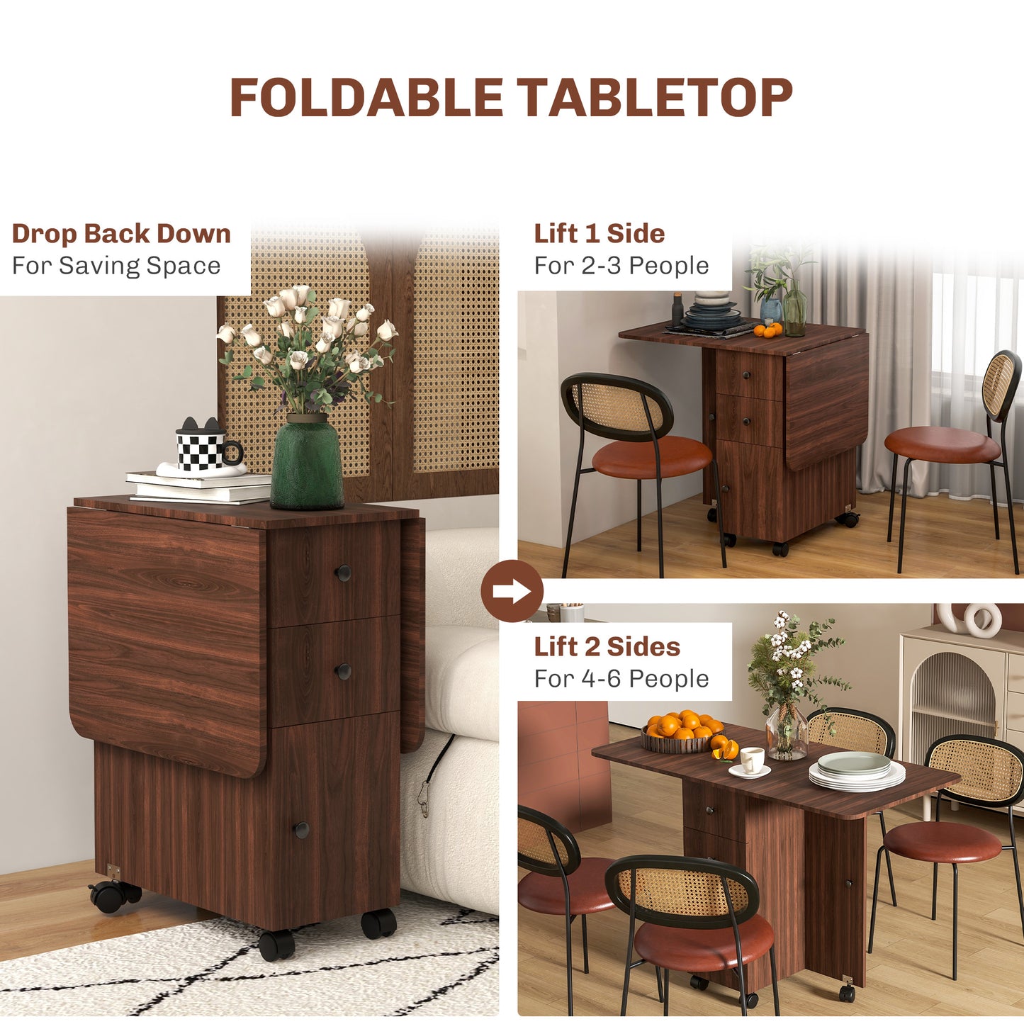 Folding Dining Table, Drop Leaf Table With Drawers Distressed Brown
