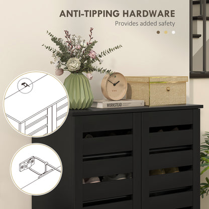 Shoe Storage Cabinet with Slatted Doors for 15 Pairs of Shoes Black