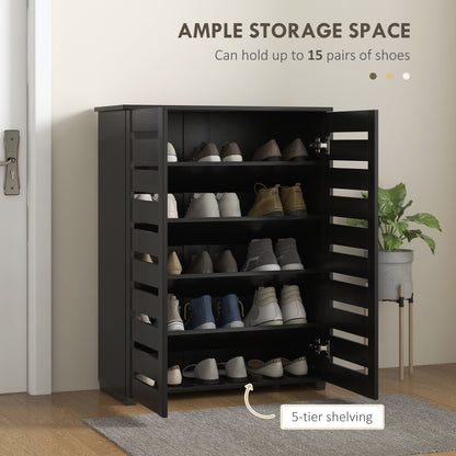 Shoe Storage Cabinet with Slatted Doors for 15 Pairs of Shoes Black