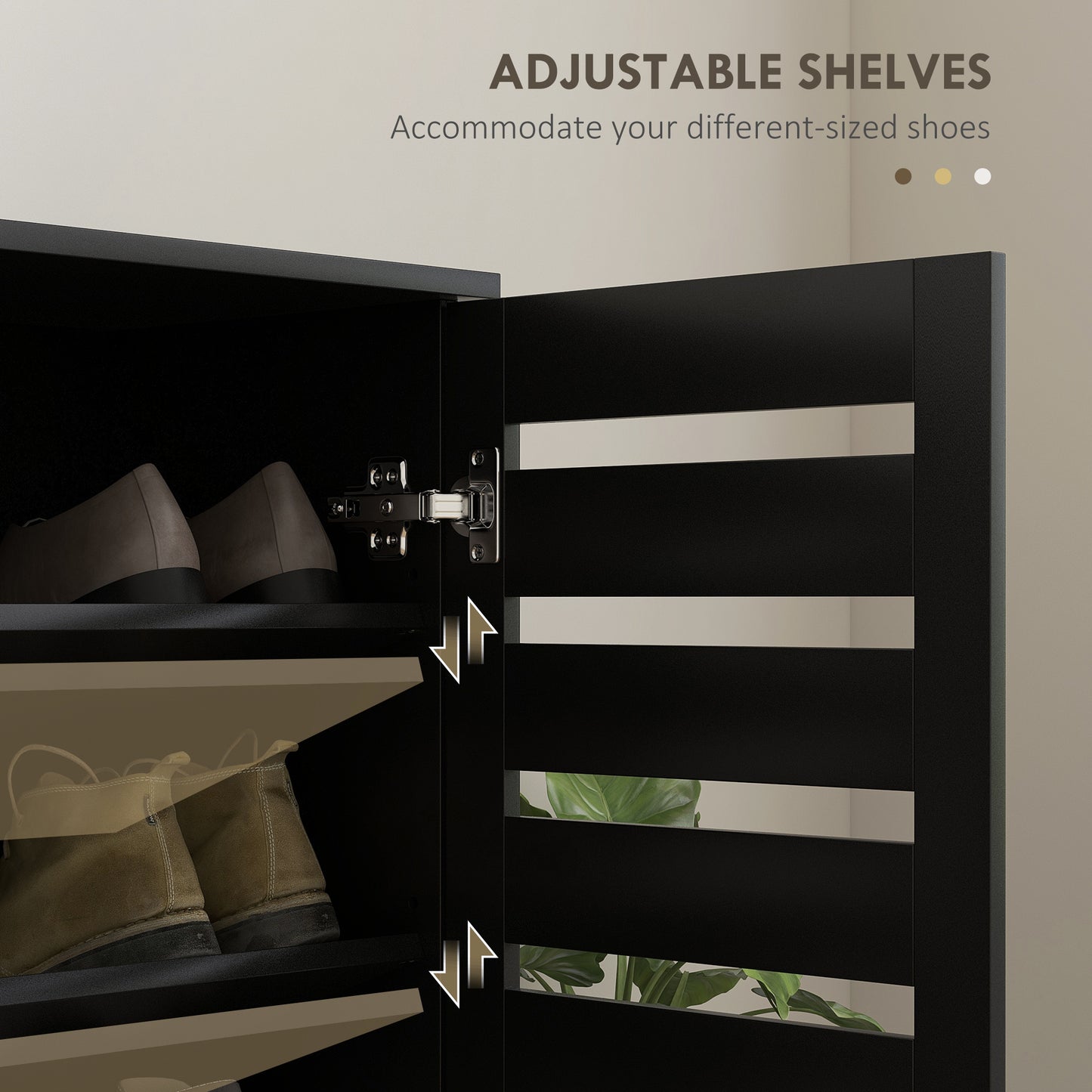 Shoe Storage Cabinet with Slatted Doors for 15 Pairs of Shoes Black