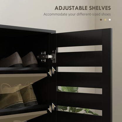 Shoe Storage Cabinet with Slatted Doors for 15 Pairs of Shoes Black