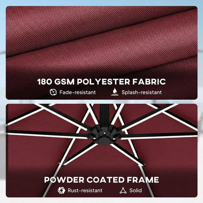 3 m Garden Cantilever Parasol with Solar Light, Rotation, Wine Red