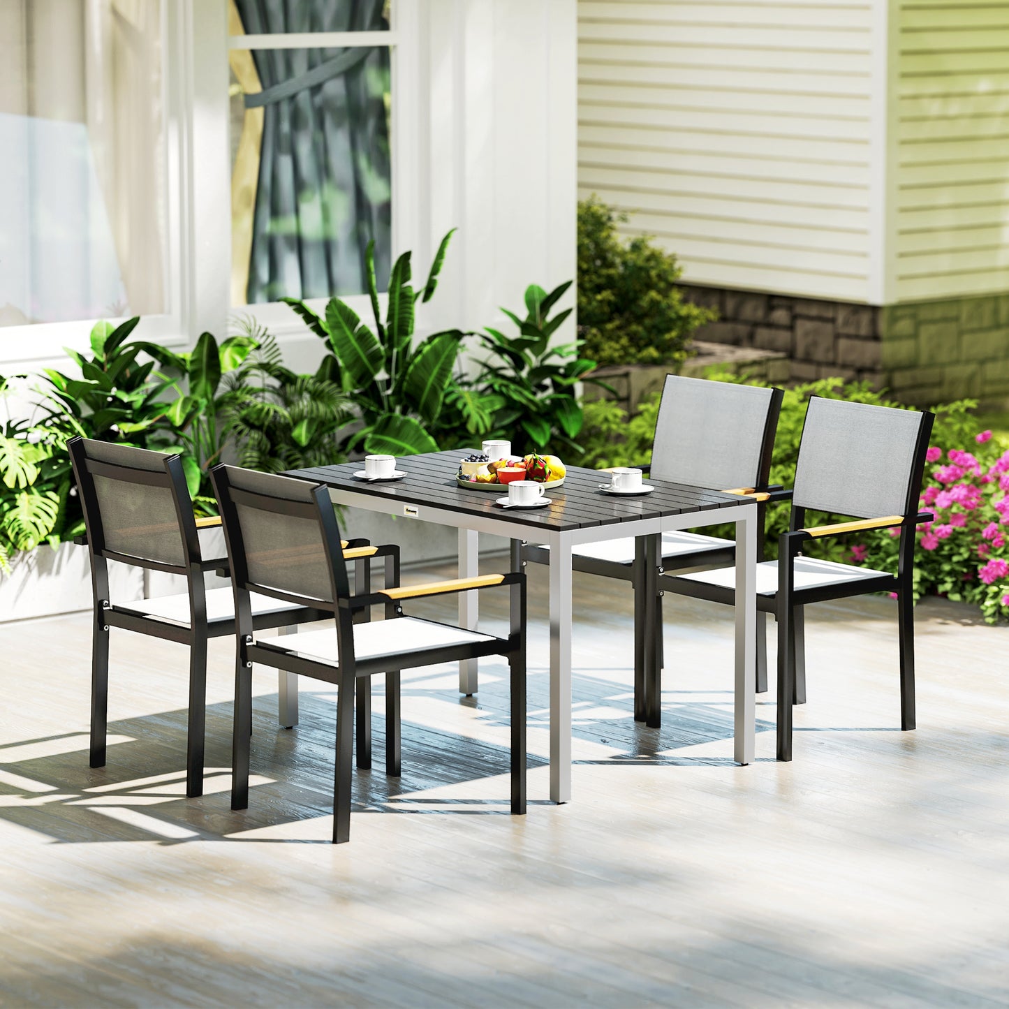 120 x 70 cm Garden Table for 4-6 with Aluminium Frame, Slatted Top