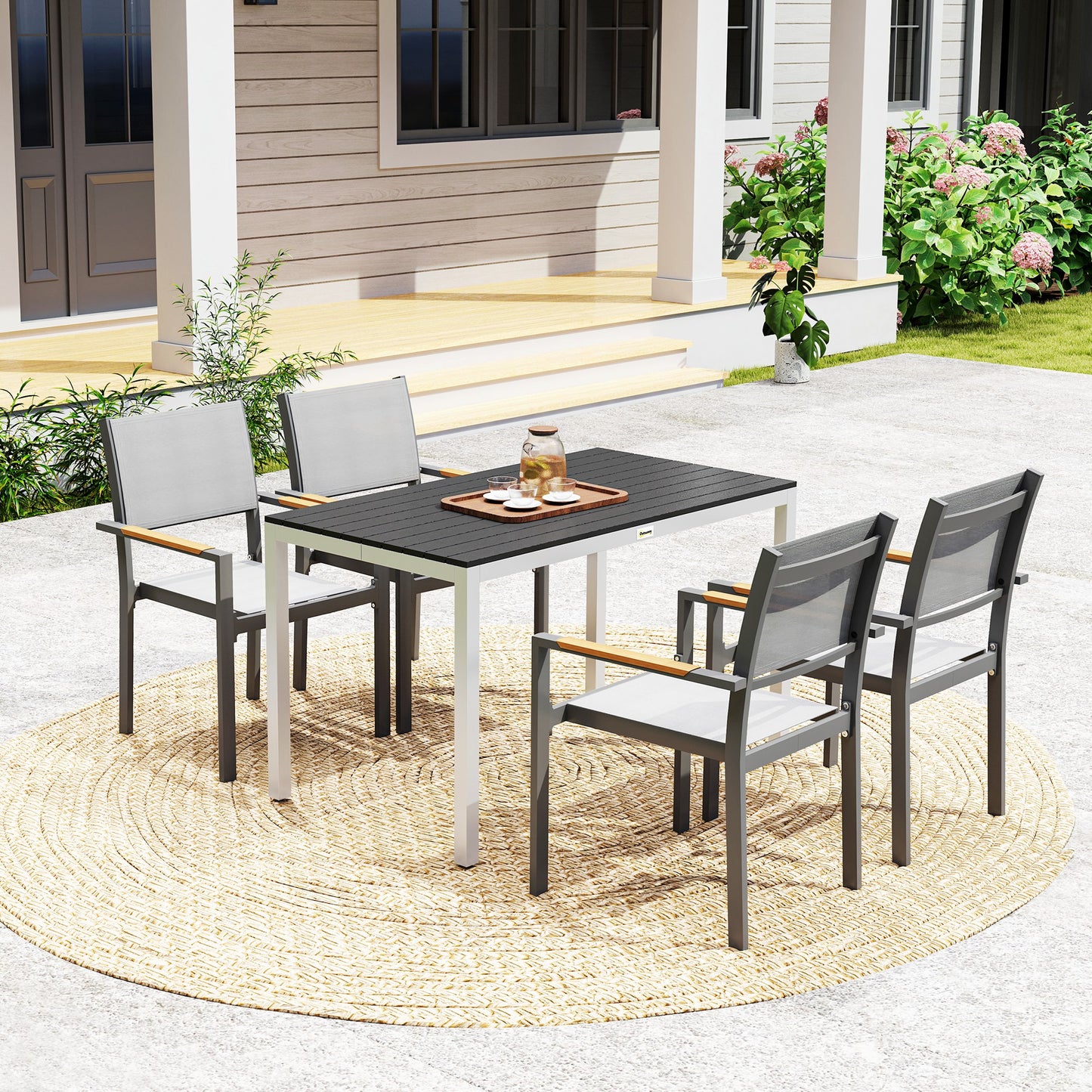120 x 70 cm Garden Table for 4-6 with Aluminium Frame, Slatted Top