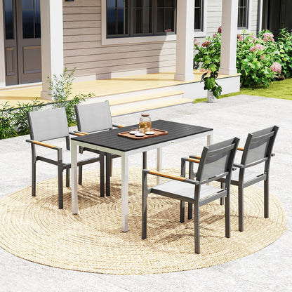 120 x 70 cm Garden Table for 4-6 with Aluminium Frame, Slatted Top