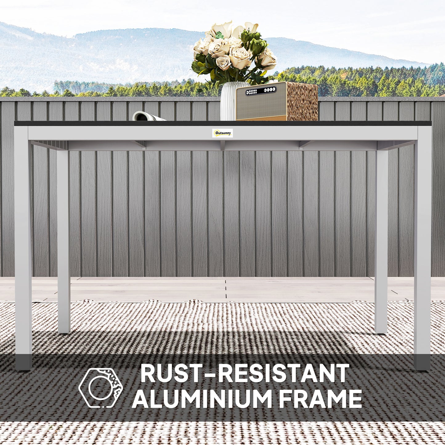120 x 70 cm Garden Table for 4-6 with Aluminium Frame, Slatted Top