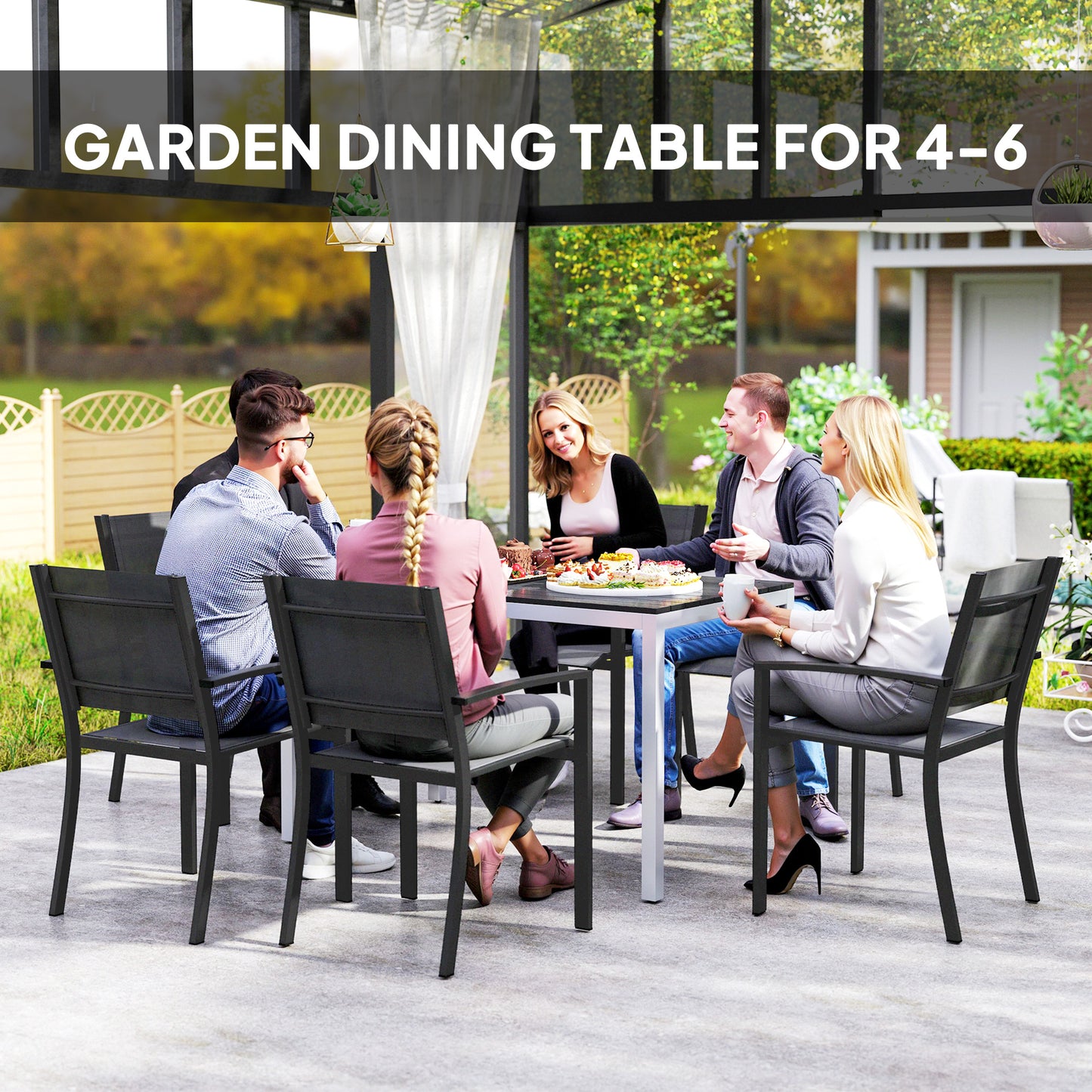 120 x 70 cm Garden Table for 4-6 with Aluminium Frame, Slatted Top