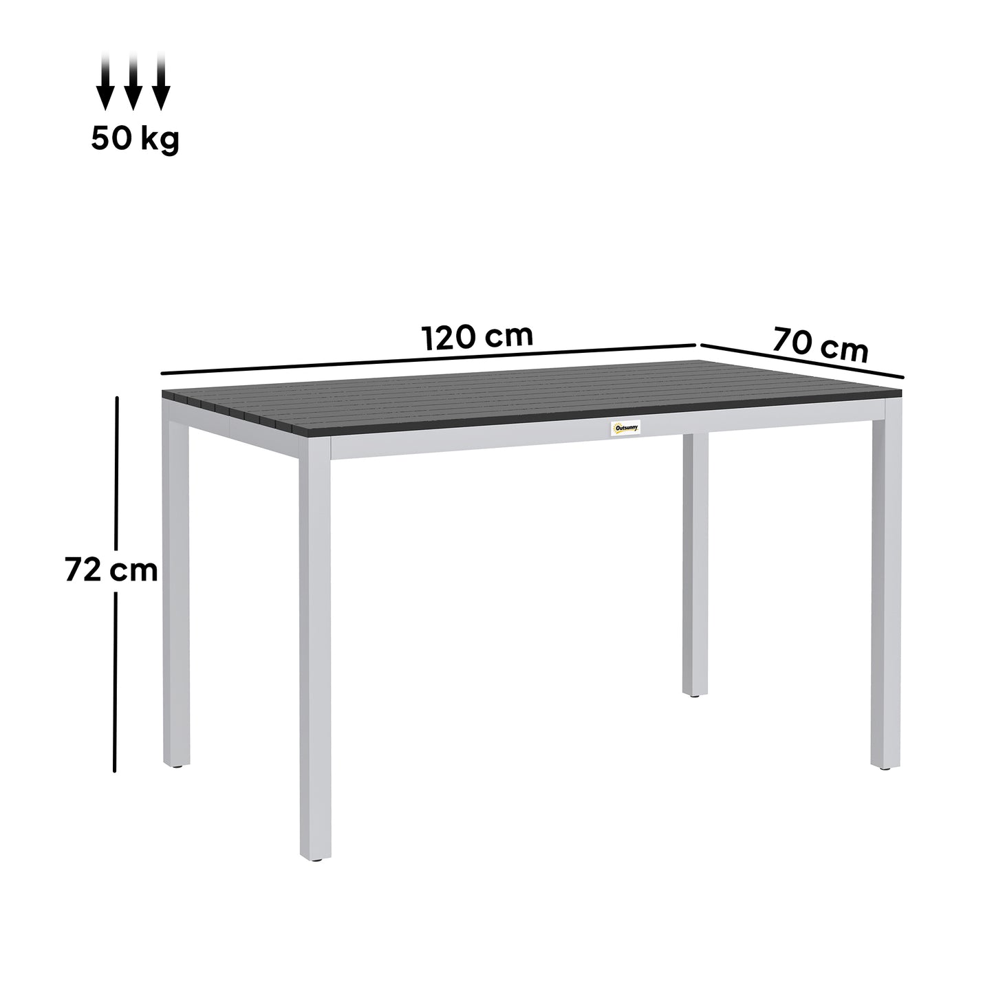 120 x 70 cm Garden Table for 4-6 with Aluminium Frame, Slatted Top