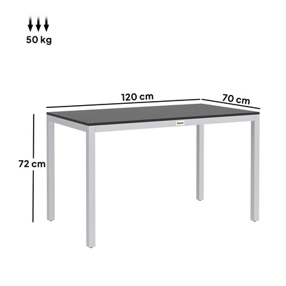 120 x 70 cm Garden Table for 4-6 with Aluminium Frame, Slatted Top
