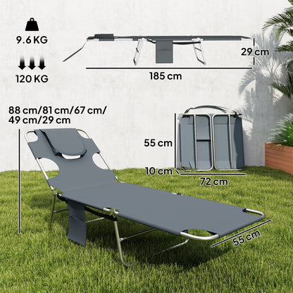 2 Sun Loungers with Reading Hole, Folding Garden Lounger, Dark Grey