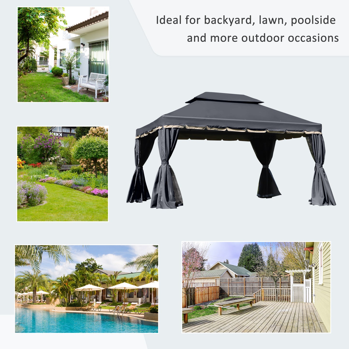 3x4m 2-Tier Gazebo Aluminium Garden Marquee Party Tent Black