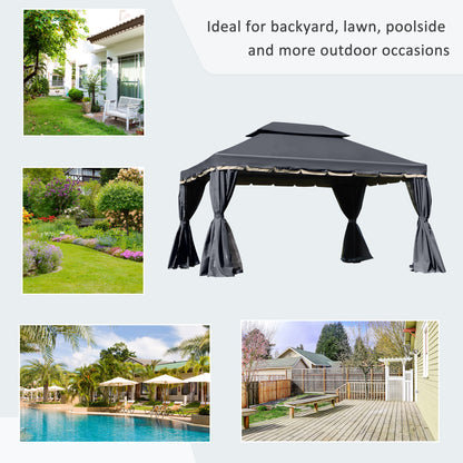 3x4m 2-Tier Gazebo Aluminium Garden Marquee Party Tent Black