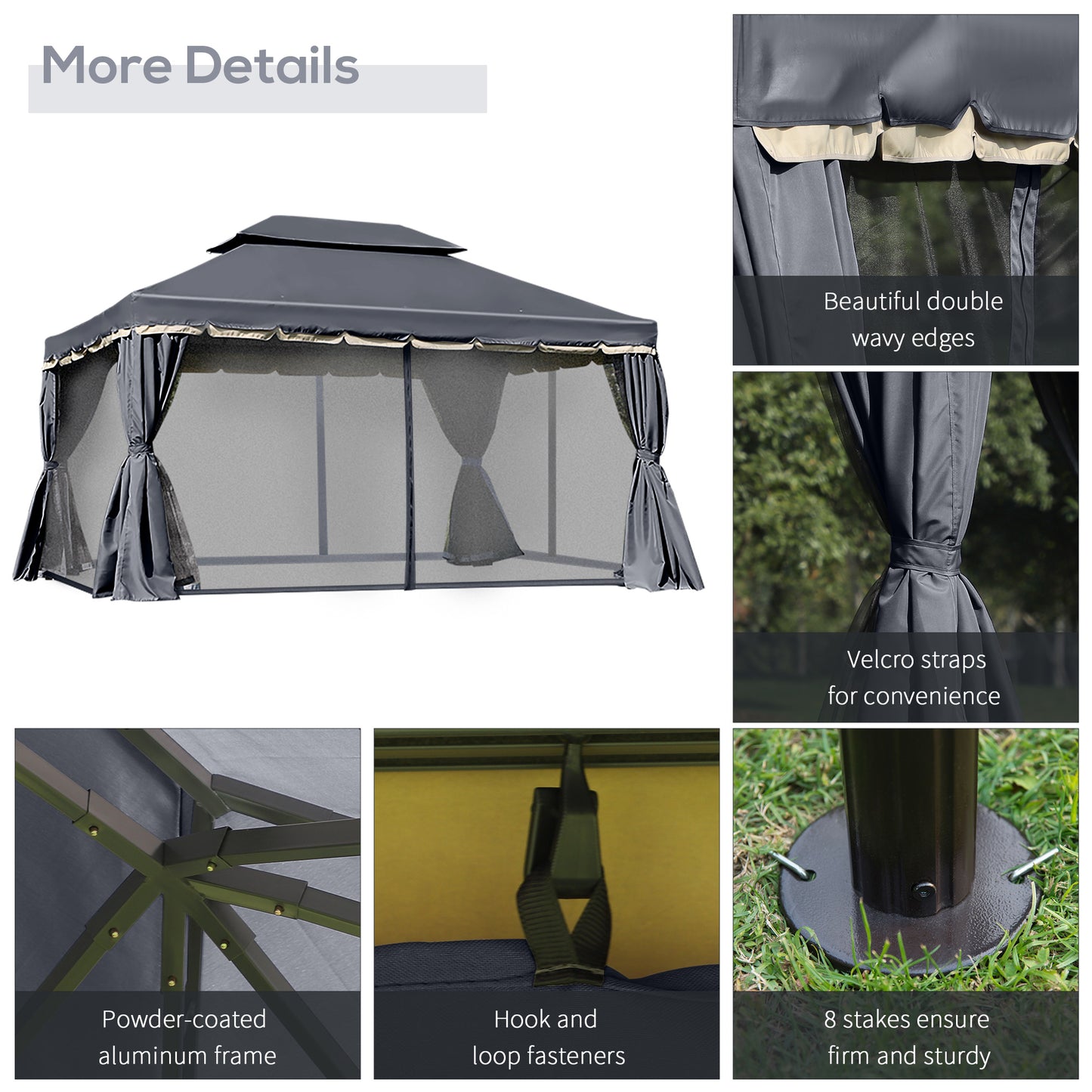 3x4m 2-Tier Gazebo Aluminium Garden Marquee Party Tent Black
