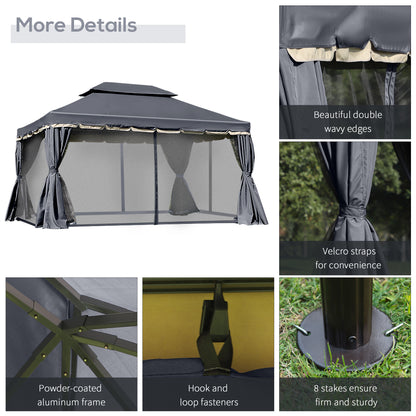 3x4m 2-Tier Gazebo Aluminium Garden Marquee Party Tent Black
