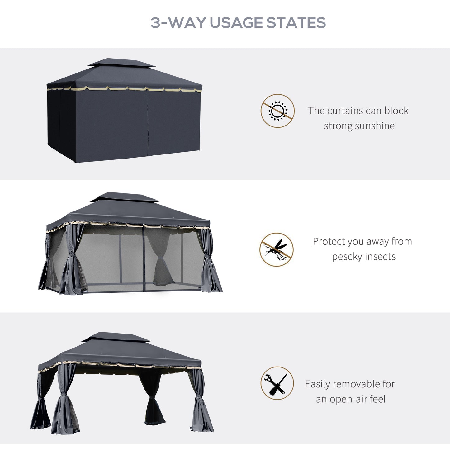 3x4m 2-Tier Gazebo Aluminium Garden Marquee Party Tent Black