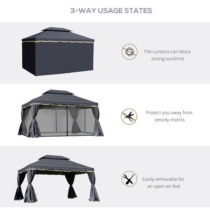 3x4m 2-Tier Gazebo Aluminium Garden Marquee Party Tent Black