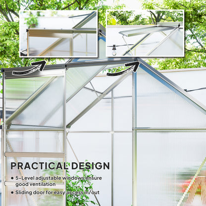 Polycarbonate Walk-in Garden Greenhouse w/ Sliding Door Silver Tone