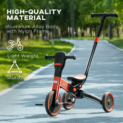 4-in-1 Tricycle for Kids, Baby Trike with Adjustable Push Handle, Detachable Foot Rest for 18-60 Months, Red