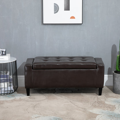 40x90cm PU Leather Storage Ottoman Bench Wood Frame w/ Tufting Feet Brown