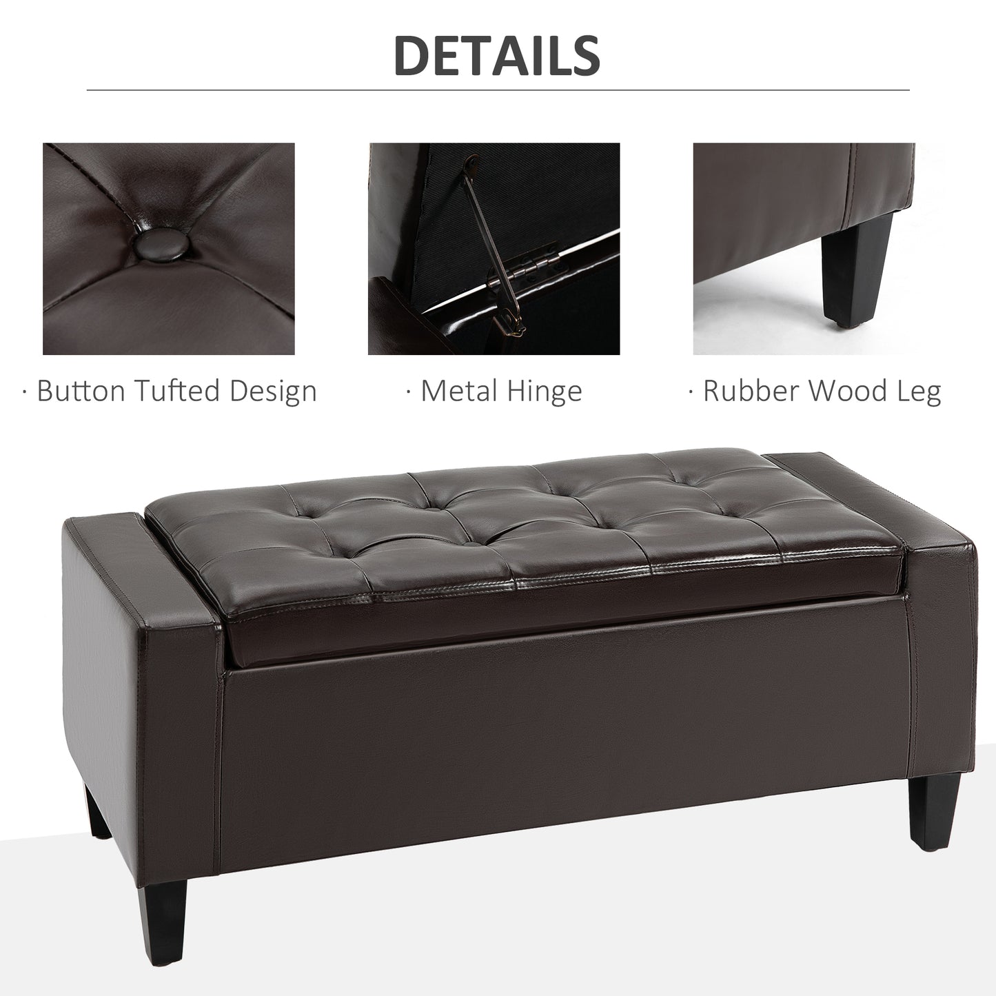40x90cm PU Leather Storage Ottoman Bench Wood Frame w/ Tufting Feet Brown