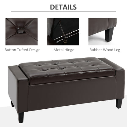 40x90cm PU Leather Storage Ottoman Bench Wood Frame w/ Tufting Feet Brown