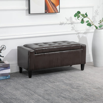 40x90cm PU Leather Storage Ottoman Bench Wood Frame w/ Tufting Feet Brown