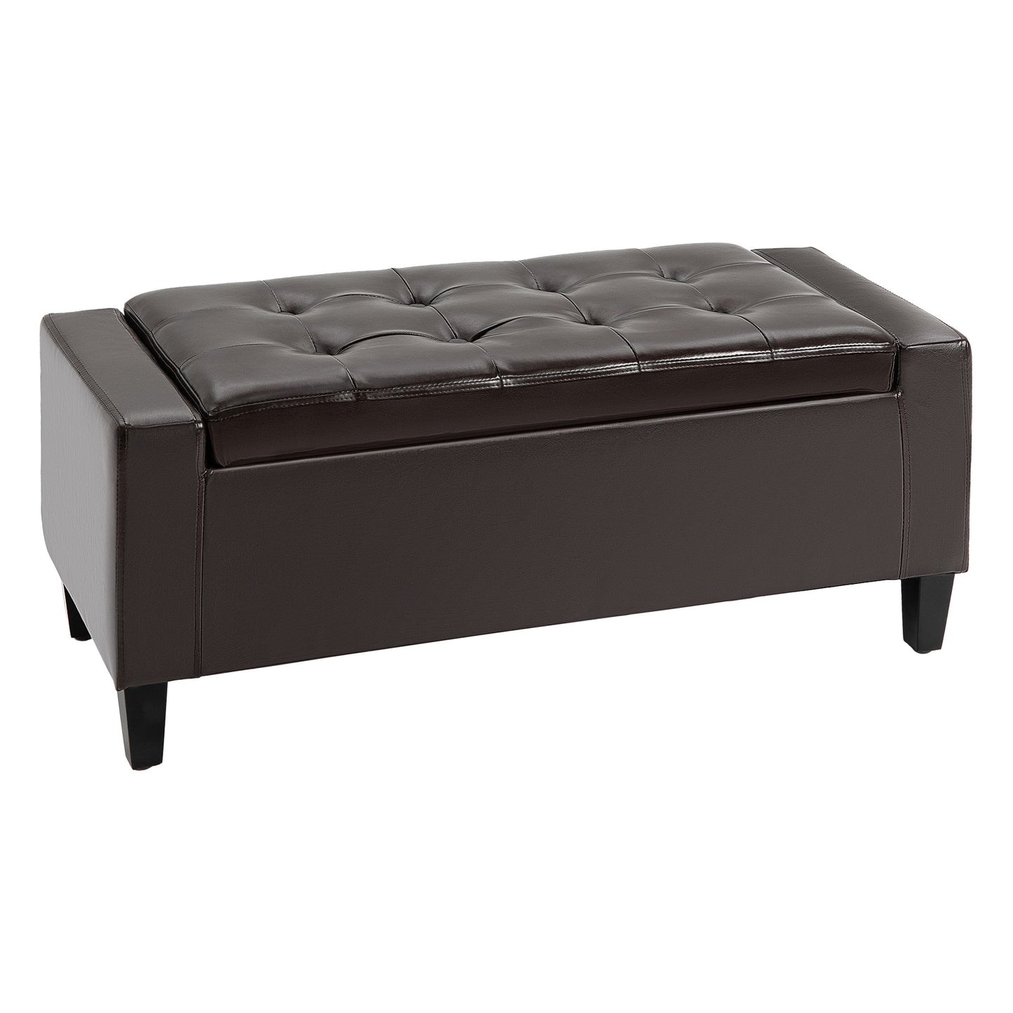 40x90cm PU Leather Storage Ottoman Bench Wood Frame w/ Tufting Feet Brown