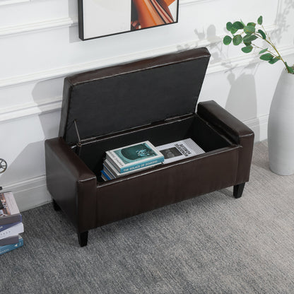 40x90cm PU Leather Storage Ottoman Bench Wood Frame w/ Tufting Feet Brown