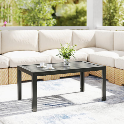 Outdoor Side Table Garden Table with Steel Frame and Slat Top Grey Wood
