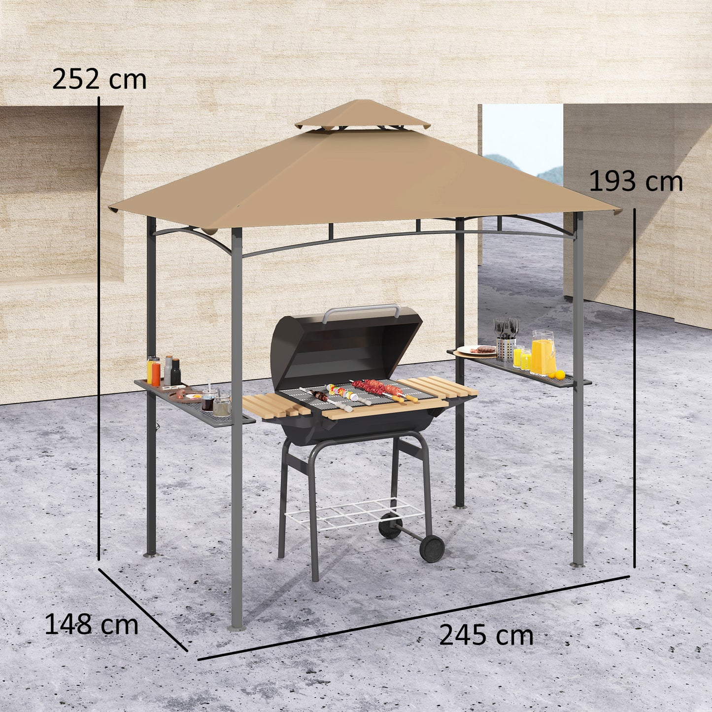 Outdoor Double-tier BBQ Gazebo Shelter Grill Canopy Barbecue Tent