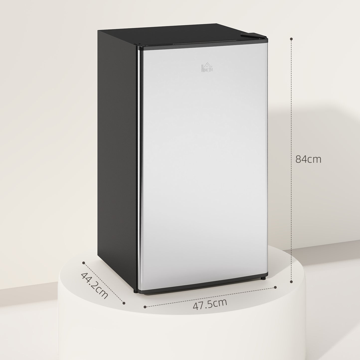 91 Litre Freestanding Under Counter Fridge Freezer, Small Fridge with Chiller Box, Adjustable Thermostat, 47.5cm Wide, Silver Tone